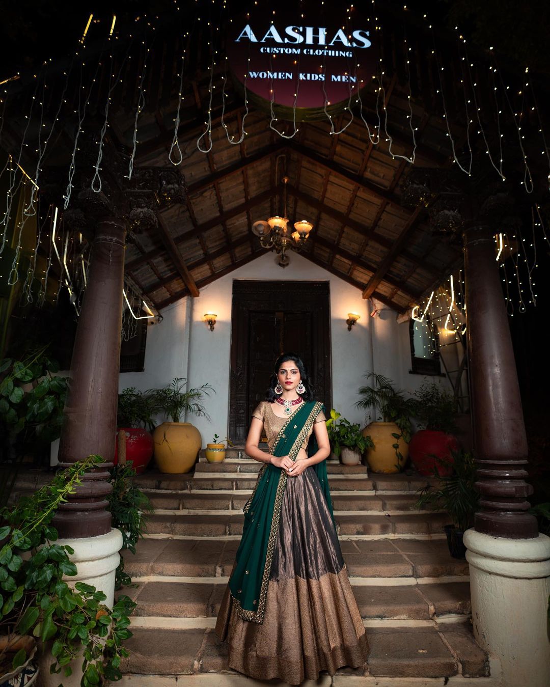 Tollywood Actress Mounika Reddy Stills in Green Lehenga Choli